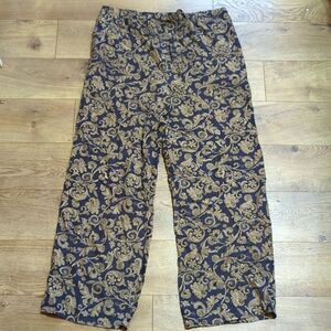 Annie Alexander Paisley Pull On Drawstring Straight Leg Silk Pants M